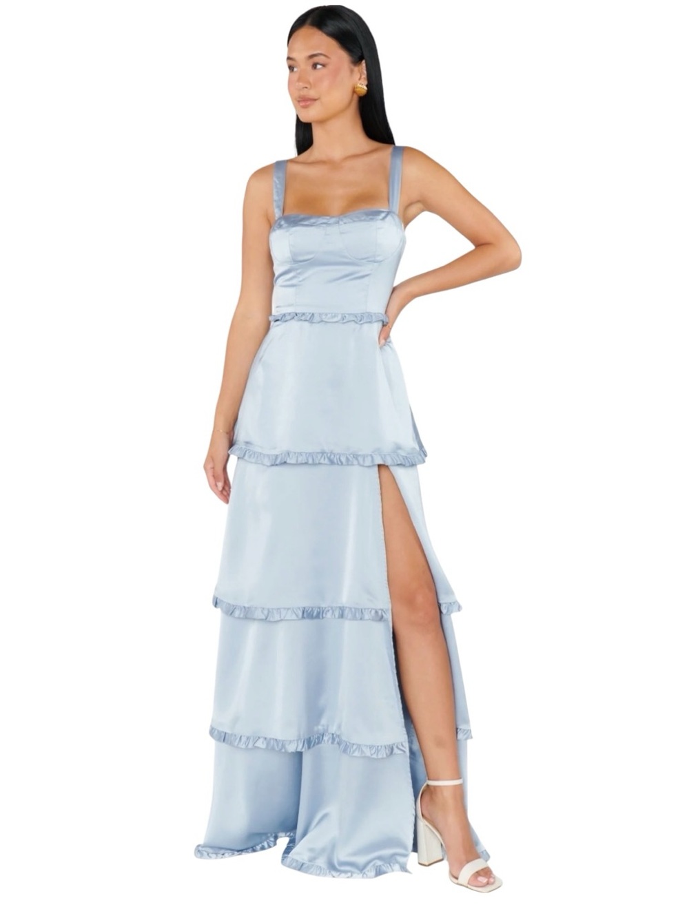 Show Me Your Mumu Lady Corset Dress Womens XL Steel Blue Luxe Satin Self Lined - Picture 2 of 15